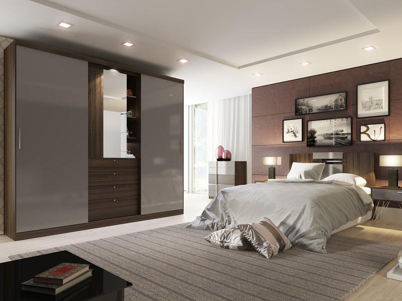 Guarda-Roupa Casal Zeus 1063 3 Portas de Correr e 4 Gavetas com
